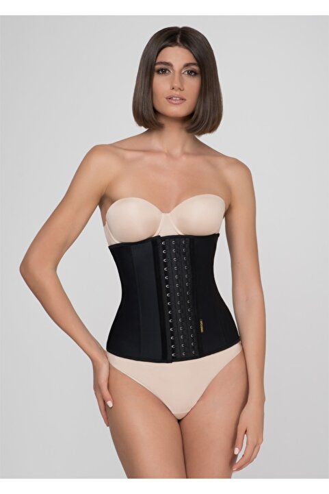 MİSTİRİK Tvigoso Model 4 Agraflı Kopçalı Sıkılaştırıcı 3 Bölge Etkili Toparlayan Askısız Latex Siyah Renk