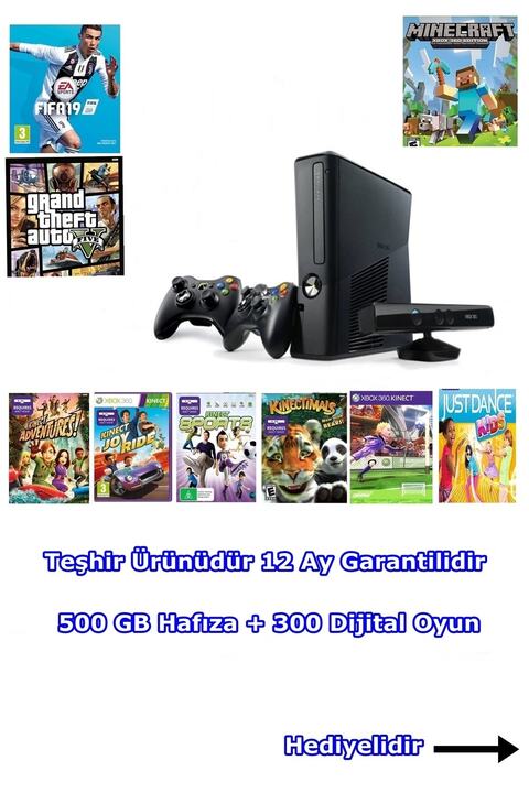 xbox 360 +300 Dijital Oyun+500 Gb Hdd+kinect Kamera+2 Ad Kol Tehşir Ürünü