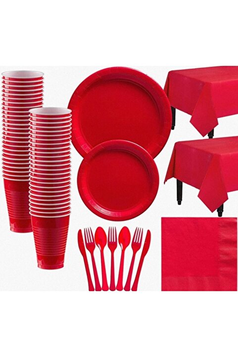 Genel Markalar Özel Günleriniz Için Kırmızı Tek Kullanımlık Set 25'li Paket