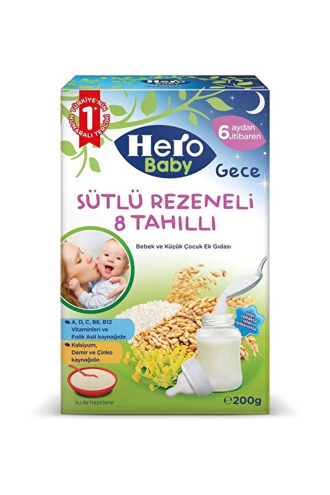 Hero Baby Sütlü 8 Tahıllı Rezeneli Ek Besın 200 gr Kavanoz Maması