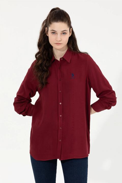 U.S. Polo Assn. Kadın Vişne Viskon Gömlek Uzunkol