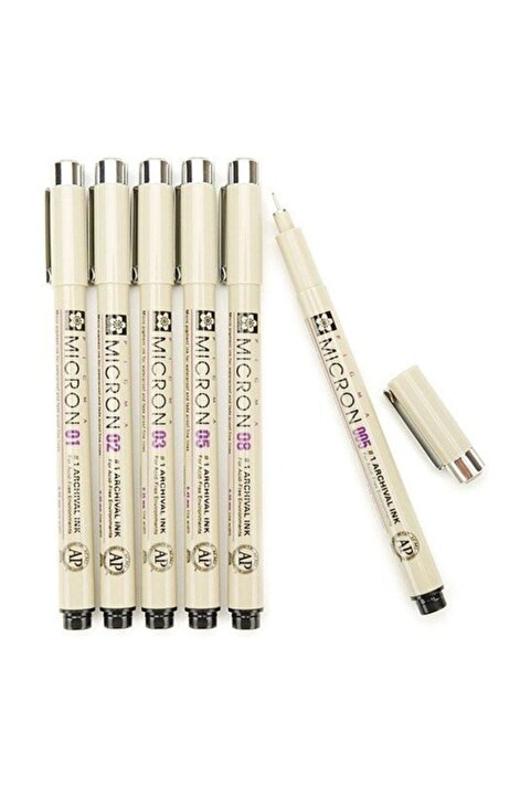 Bruynzeel - Sakura Sakura Pigma Micron Teknik Çizim Kalemi 6'lı Set (0.05 - 0.1 - 0.2 - 0.3 - 0.5 - 0.8)