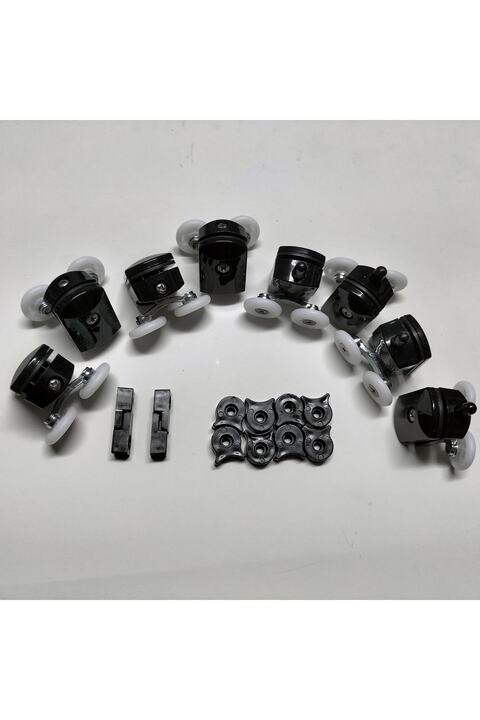 ONAY PLASTİK Cam Duşakabin Tekerleği Siyah (ÇİFT TEKERLEKLİ) 8'li Siyah Cam Tutamacı Ve Tekerlek Stoperi Seti