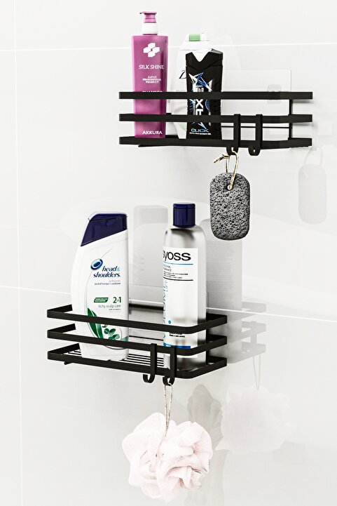 Bino Banyo Düzenleyici Şampuanlık Sabunluk 2 Li Set Lamalı Yapışkanlı 4 Askılı Duş Rafı Organizer