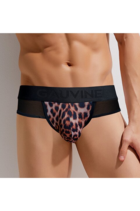 GAV20 Leopar Desenli Esnek Polyamide Erkek Jockstrap Bokser Likralı Kumaş