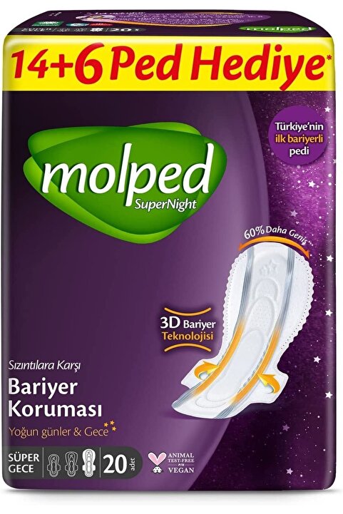 Molped Supernight Ultra Hijyenik Ped Super Gece Dev Ekonomik 20 Adet-