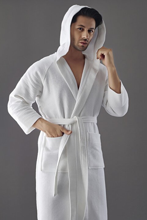 Nuşa Uzun Kapşonlu Içi Bukle Cotton Erkek Bornozu