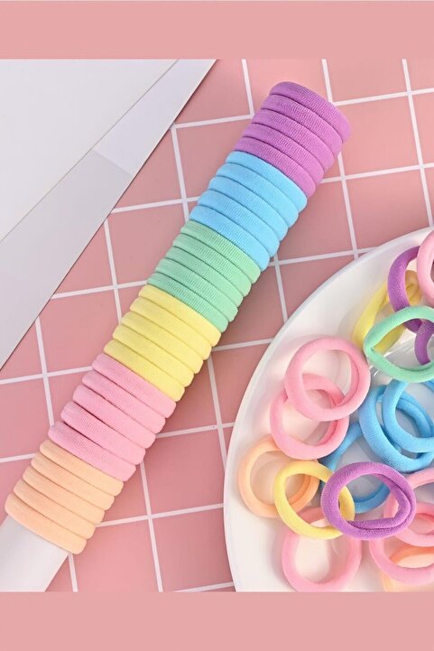 C&E Design Kadın 50'li Pastel Renkli Lastik Toka Seti