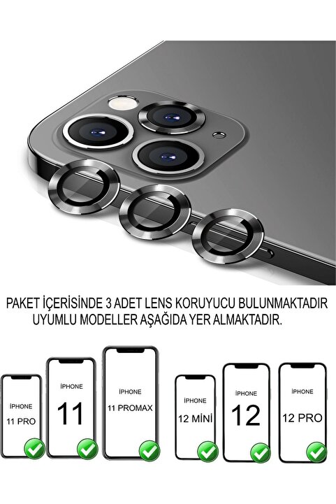 Go Aksesuar Iphone 11 - 11 Pro - 11 Promax - 12 Mini - 12 - 12 Pro Birebir Uyumlu 3 Lü Kamera Lens Koruyucu Cam