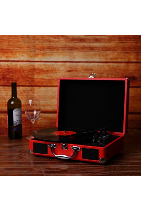 hediyeconcepti Vintage Crownwell Taşınabilir Fonograf 33/45/78rpm Pikap Çalar Gramofon Dahili Hoparlör