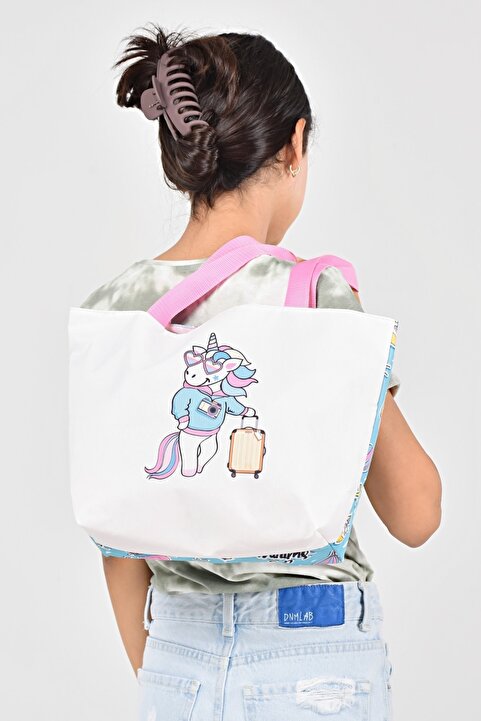 ICONE BAG Kız Çocuk Plaj Çantası, Baskılı Çocuk Plaj Çantası, Unicorn Desenli Plaj Çanta, Icone Kids Beach Bag