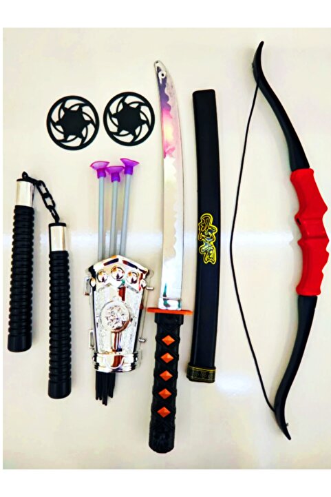AVDA Ninja Samuray Dövüş Savaş Seti Ok Ve Yay Kılıç Ve Kalkan Mınçıka Yıldız Fırlatma Bıçağı 10 Parça