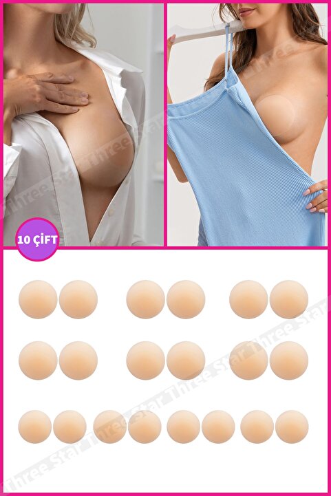 Three Star 10 Çift Silikon Göğüs Ucu Gizleyici Ve Kapatıcı Kadın Meme Ucu Kapatıcı Gizleyici Aparat Nipple Pad