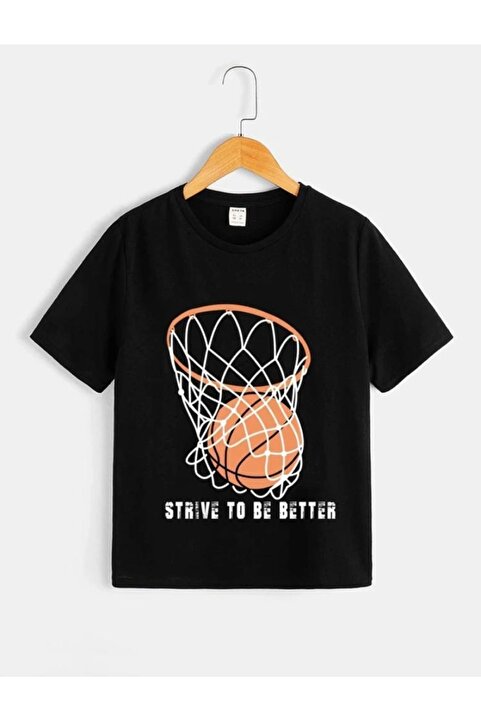 MORNİNG KİDS Siyah Basketbol Pota Baskılı Çocuk Tshirt