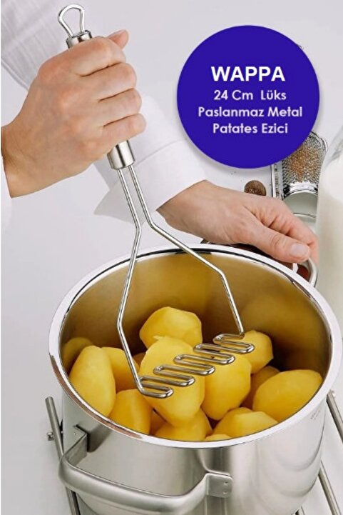 WAPPA Pratik 24 Cm Lüks Paslanmaz Metal Patates Ezici