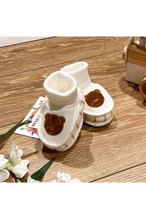 Renkli Puset Penye Bebek Patik Süet Ayı Baskılı