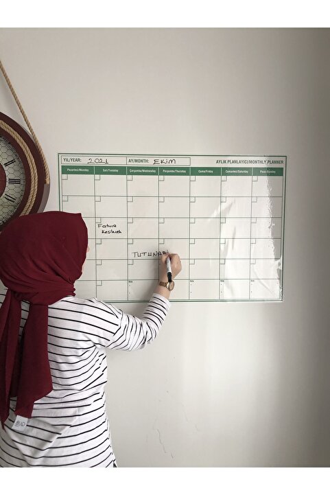 Tutunabilir Kağıt Yeşil Aylık Planlayıcı Statik Akıllı Yazı Tahtası – Duvar, Cam ve Tahtaya Uygulanır – 85×56 cm