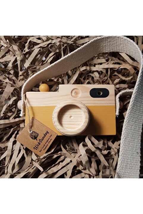 aswood Ahşap Oyuncak Fotoğraf Makinesi, Kız Erkek 0 - 3 Yaş Hediyelik Askılı Dekoratif Oyuncak