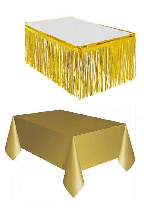 ÖFN Aksesuar Gold Metalize Masa Etegi + Plastik Gold Masa Örtüsü
