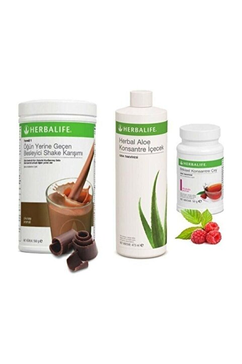 Herbalife Ekonomik Set / Çikolata Shake 550 gr. - Aloe 473 ml.. - Ahududu Çay 50 gr