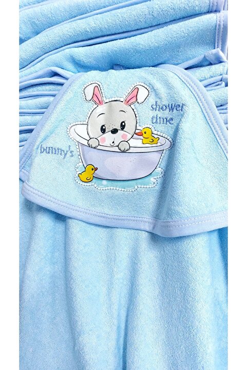 LittlePoffy Organik Pamuk Mavi Bebek Banyo Havlusu 85 X 70 Cm Kapşonlu Erkek Çocuk Havlu