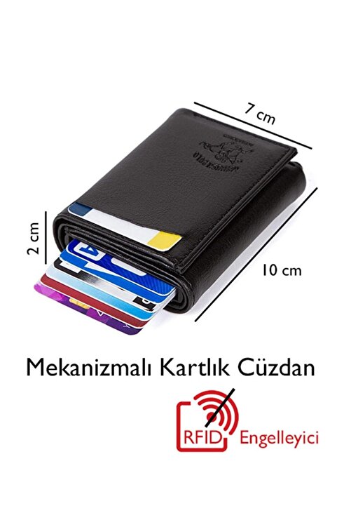 Newish Adelina Unisex Siyah Mekanizmalı Otomatik Kızaklı Kartlık Cüzdan (7CMX10CM)
