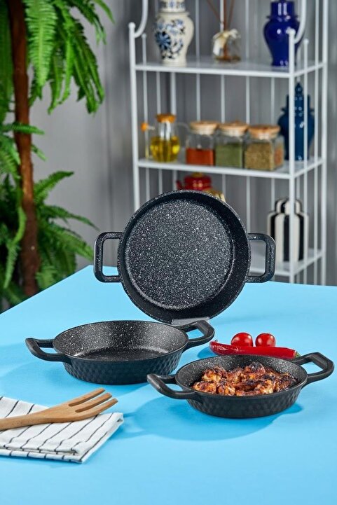 Taç Triton 3 Parça Sahan Seti Siyah 18-20-22 cm