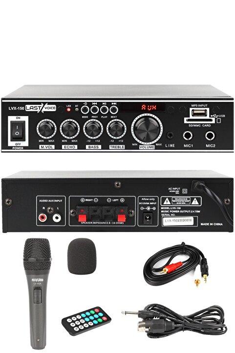 Lastvoice Lvx-150mic Mikrofonlu Stereo Anfi Amfi 2x75 Watt Bluetooth Usb-sd 220v/12v