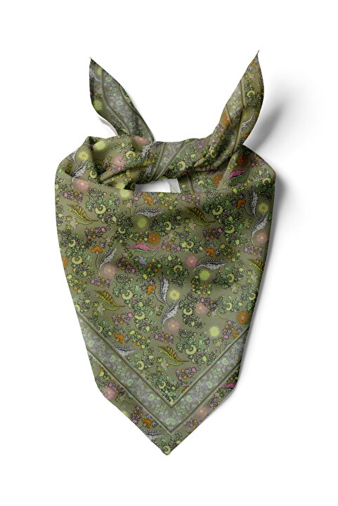 D scarf Yeşil Çiçek Desenli Pamuk Bandana