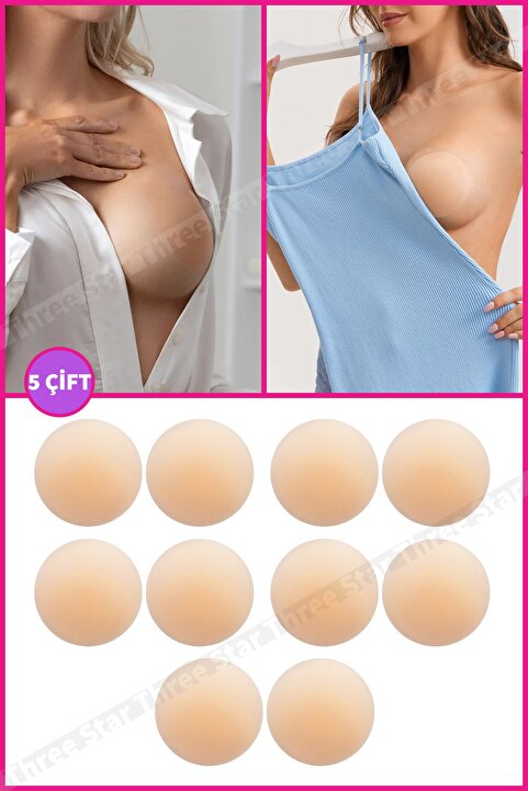 Three Star 5 Çift Silikon Göğüs Ucu Gizleyici Ve Kapatıcı Kadın Meme Ucu Kapatıcı Gizleyici Aparat Nipple Pad