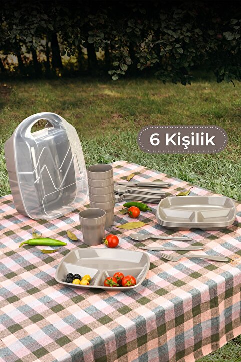 Vienev 6 Kişilik Çantalı Piknik Seti Bej