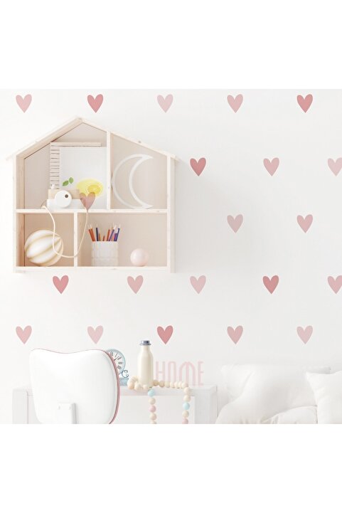 Sim Tasarım Star Works Soft Pembe Kalpler Oda Süsleme Dekoratif Sticker - 95 Adet