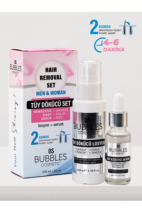 bs bubbles cosmetic Tüy Dökücü Krem Ve Tüy Azaltıcı Serum Ikili Set Set 100ml Unisex