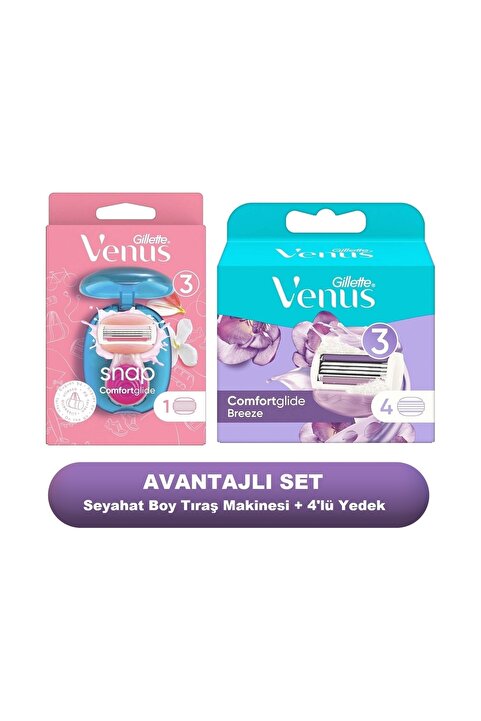 Gillette Venus Comfortglide Snap Tıraş Makinesi Seyahat Boy + Comfortglide Breeze 4lü Yedek Tıraş Bıçağı