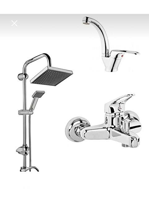 MOONSHOP 3'lü Duş Seti Duş Robotu Banyo Bataryası Lavabo Bataryası