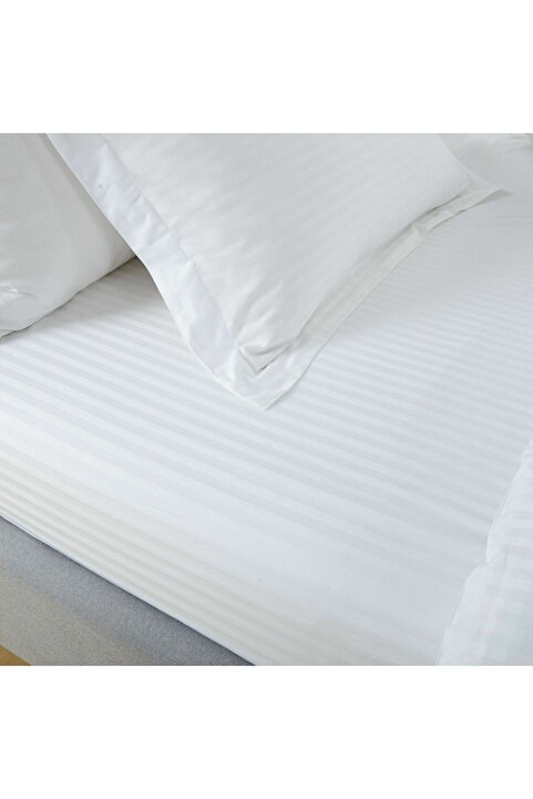 CAQQA Çizgili Saten 280 x 280 cm King Size Çift Kişilik Çarşaf