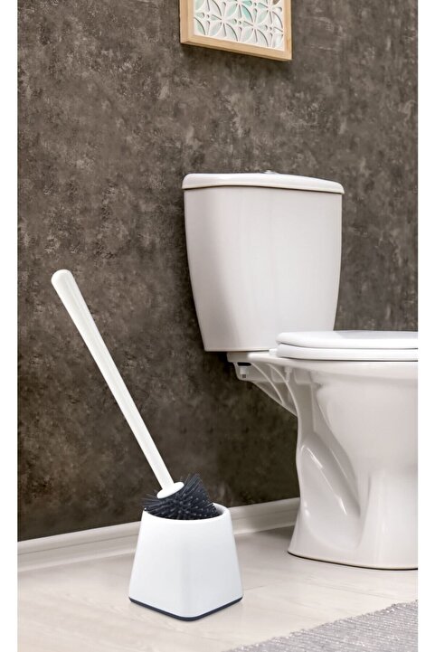 ATA HOME Silikon Wc Tuvalet Banyo Fırçası Klozet Fırçası Beyaz-gri Kare