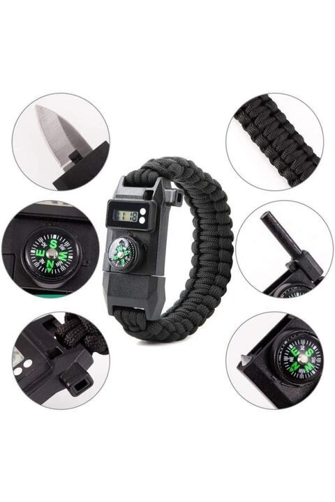 Genel Markalar Dijital Saatli Pusula Düdük Cam Kırıcı Magnezyum Çubuklu Fonksiyonel Paracord Bileklik