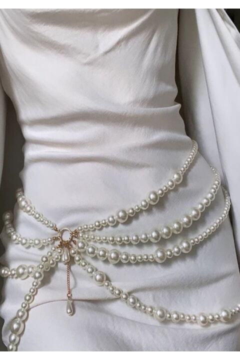 Jovela Cam İnci çapraz body chain bel zinciri