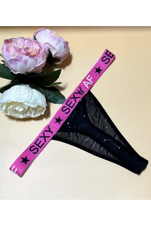 Tina Wear 81903 Siyah Beli Yazılı Baskılı String Külot