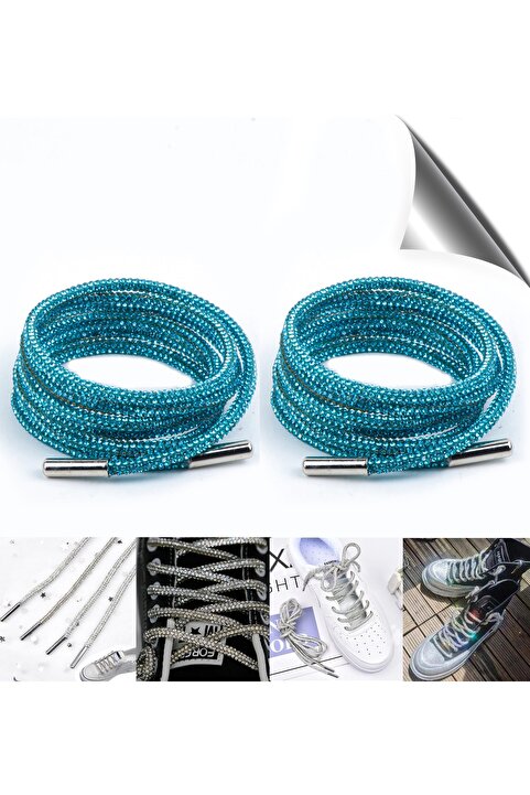AiryFooT Kristal Taşlı Parlak Taşlı Ayakkabı Bağcığı 100 cm 1 Çift ( MAVİ )