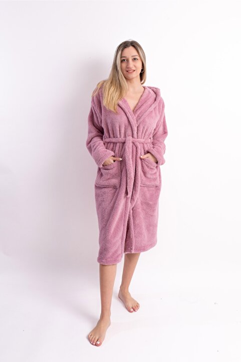Sweet's Collection Uzun Kapüşonlu Kadın Sabahlık Renkli Welsoft Peluş
