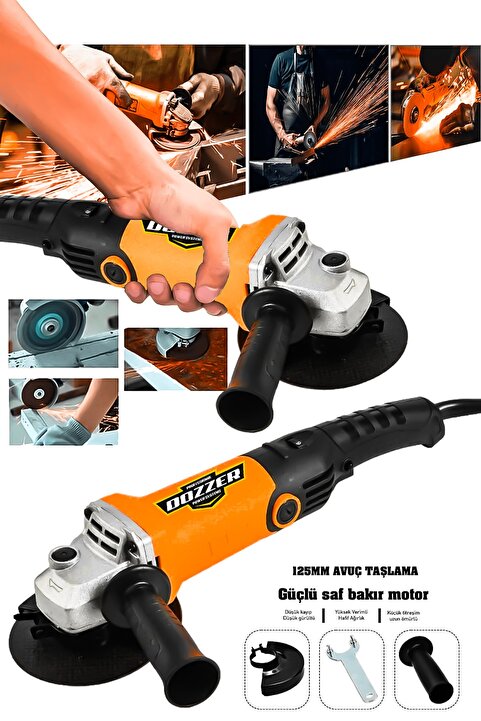 DOZZER Alman 1500 Watt Bakır Sargılı Motor 115mm Spiral Avuç Içi Ahşap Metal Kesme Taşlama Makinası