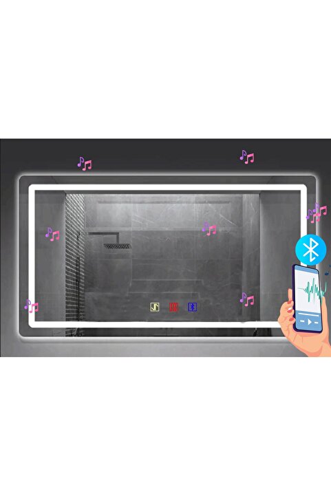 BUGUSAN (h)50x70 cm Bluetoothlu Buğu Çözücülü Dokunmatik Işıklı Kumlamalı Banyo Aynası