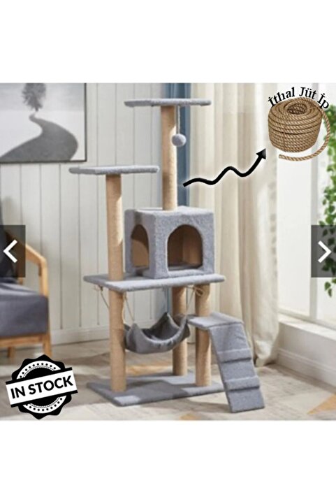InStock Hamaklı Yuvalı Lüx Kedi Evi - Kedi Tırmalama Evi
