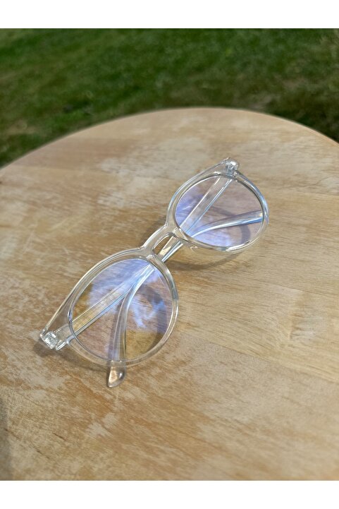 VisionGlasses Vo026 Şeffaf Kalın Yuvarlak Unisex Şeffaf Camlı Mavi Işık Koruyucu Gözlük