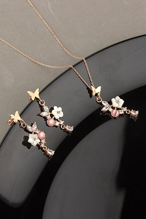 Else Silver 925 Ayar Gümüş Kelebek Bahçesi Kolye Küpe Set