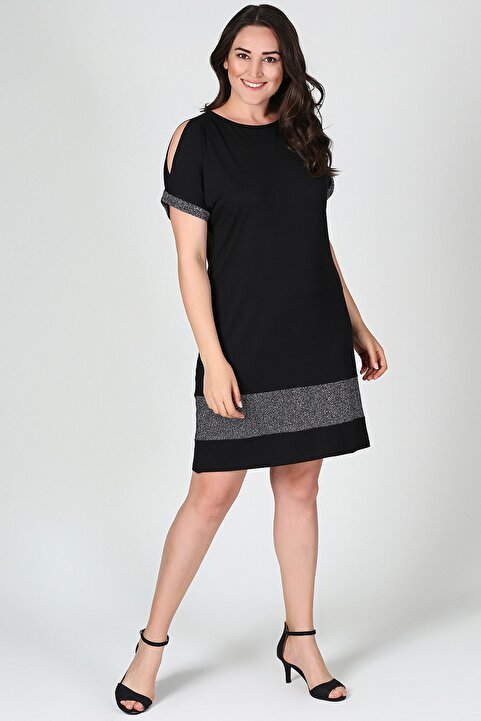 Curvy Trend Büyük Beden Eteği Kol Ucu Simli Elbise