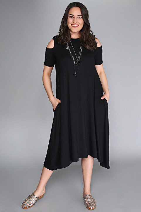 Curvy Trend Omuz Dekolte Viskon Elbise