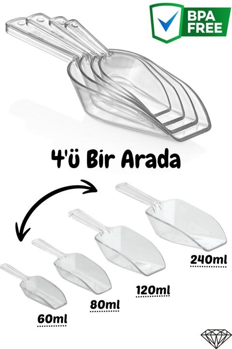 Comprox 4'lü Set Erzak Küreği Kristal, Un, Şeker, Erzak, Bakliyat, Deterjan küreği, Ölçü Küreği , kürek